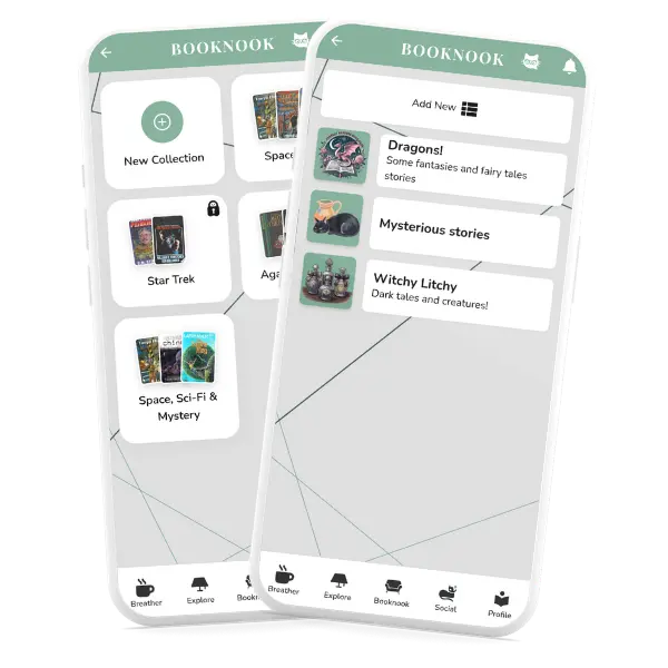 Écrans de collections et de listes de lecture thématiques dans Booknook.